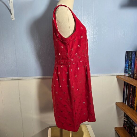 Elle Size 10 Red Polka Dot Crewneck Sleeveless Colorful Summer Midi Dress - Picture 5 of 11